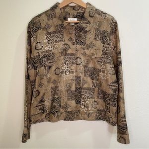 Christopher & Banks Hawaiian Print Linen Blend Jacket - Brown Tones